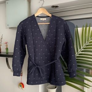 Madewell quilted wrap jacket blue kimono XS S